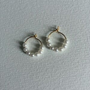 Small Gold Plated Minimalist Hoop Earrings with Pearl Beads